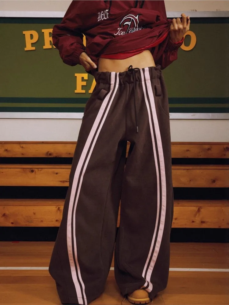 

Casual Women's Street Lace-up Trousers Spring Autumn Loose Fashionable Waist Wide-leg Pants Floor-length Pants Ropa De Mujer