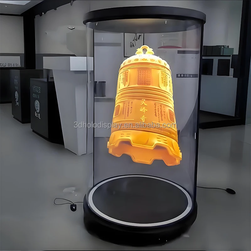75-Inch 3D Style Interactive Holographic Cylindrical Projection Screen 16:9 Format Clear Detail Visible on PET Crystal Fabric