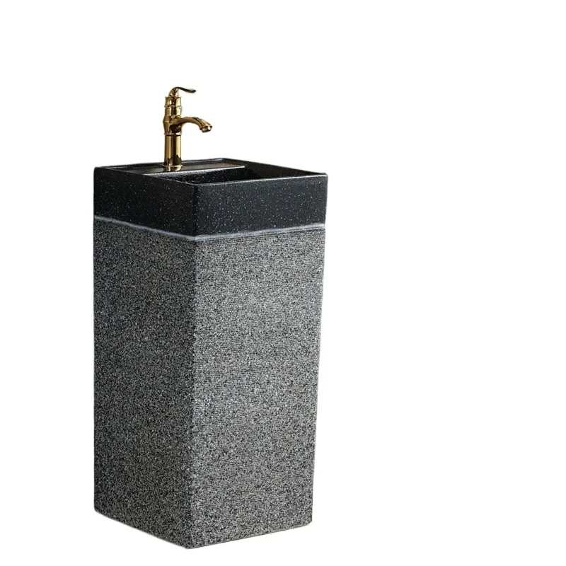 

New fashion balcony personalized black and gray marble ceramic integrated column basin, washbasin