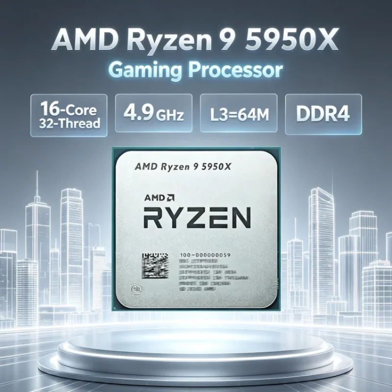 AMD Ryzen 9 5950X DDR4 16-Core 32-Thread 3.4 GHz UP to 4.9GHz 105W Socket AM4 L3=64M Gaming CPU but without cooler
