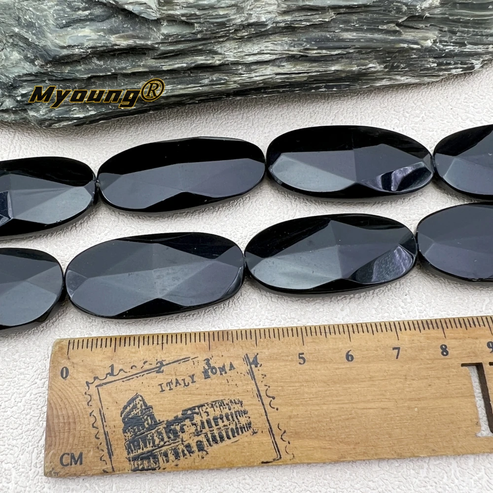 20x40MM 10PCS Large Faceted Oval Shape Natural Stone Black Obsidian Slice Focus Pendant Beads For DIY Necklace Jewelry Making