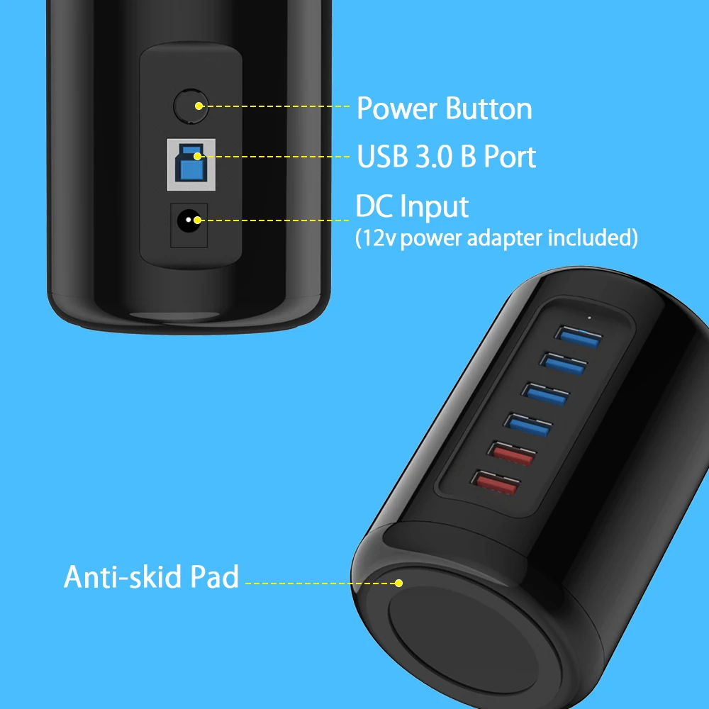 Orico sub-brand qic usb 2,0 hub multi 6 ports hochgeschwindigkeits-usb 3,0 splitter mit anti-pad dc12v netzteil