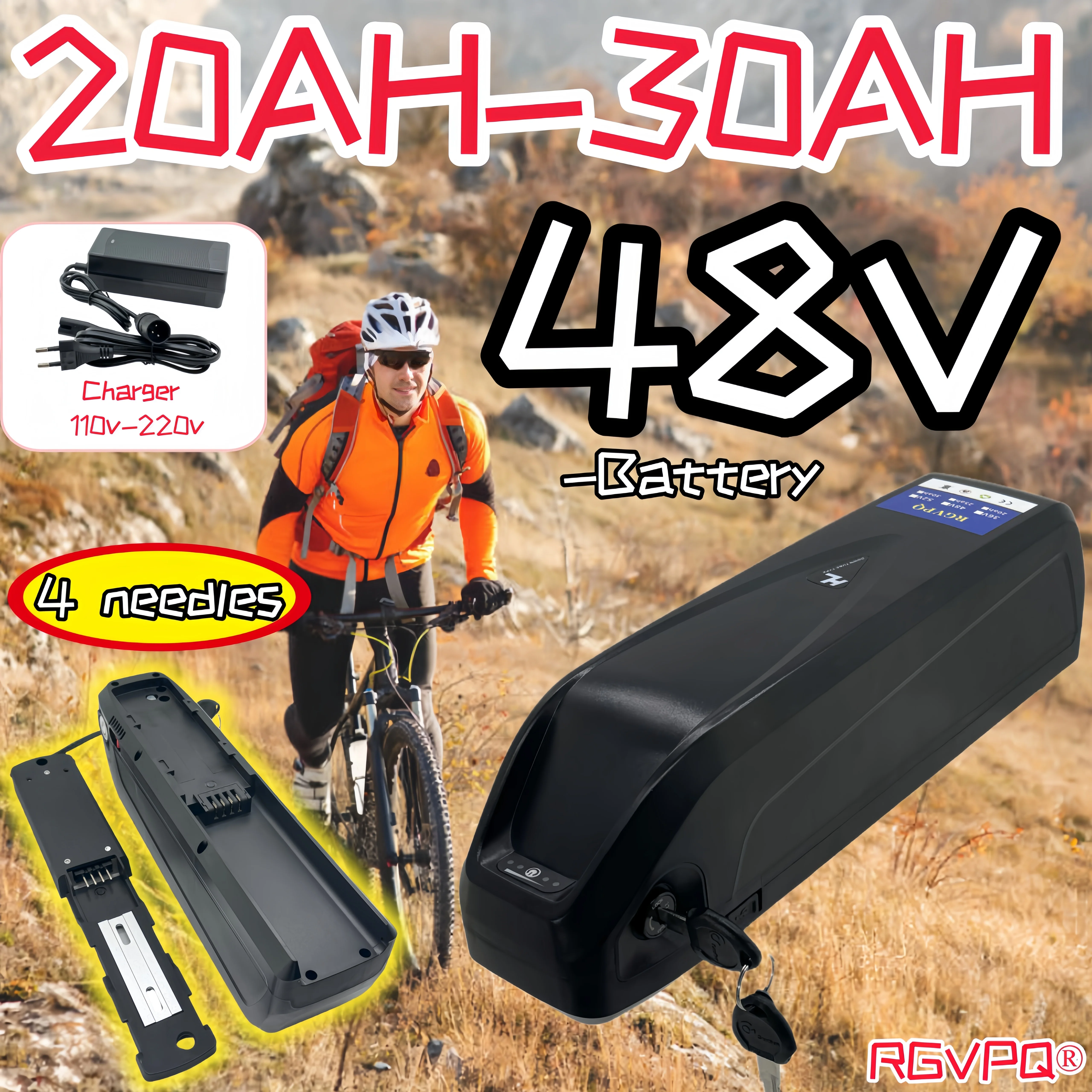 

RGVPQ ,Air fast transportation 48V20AH 4 needles base 18650 lithium battery safety lock guide rail Built-BMS For750W1000W motor