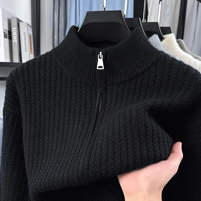 Hochwertiger Herbst-Winter Strick-Cardigan Designer-Neuheit Schlichter Lässiger Herren-Reißverschluss-Pullover mit Stehkragen Klassischer Jacquard Trendiger Sweater-Mantel – Detail 14