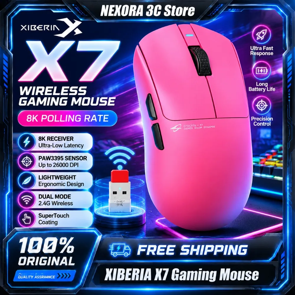 XIBERIA X7 Wireless Gaming Mouse with Magnetic Charging Dock Lightweight Ergonomic Tri Mode Mice for FPS Gamers Laptop PC