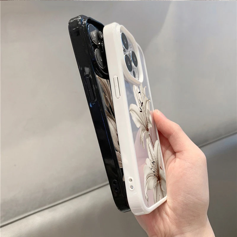 Funda elegante con flores de lirio vintage para iPhone 16 17 Pro Max 15 Pro 14 13 12 11 16E Air X XR XS 7 8 Plus SE, a prueba de golpes 6