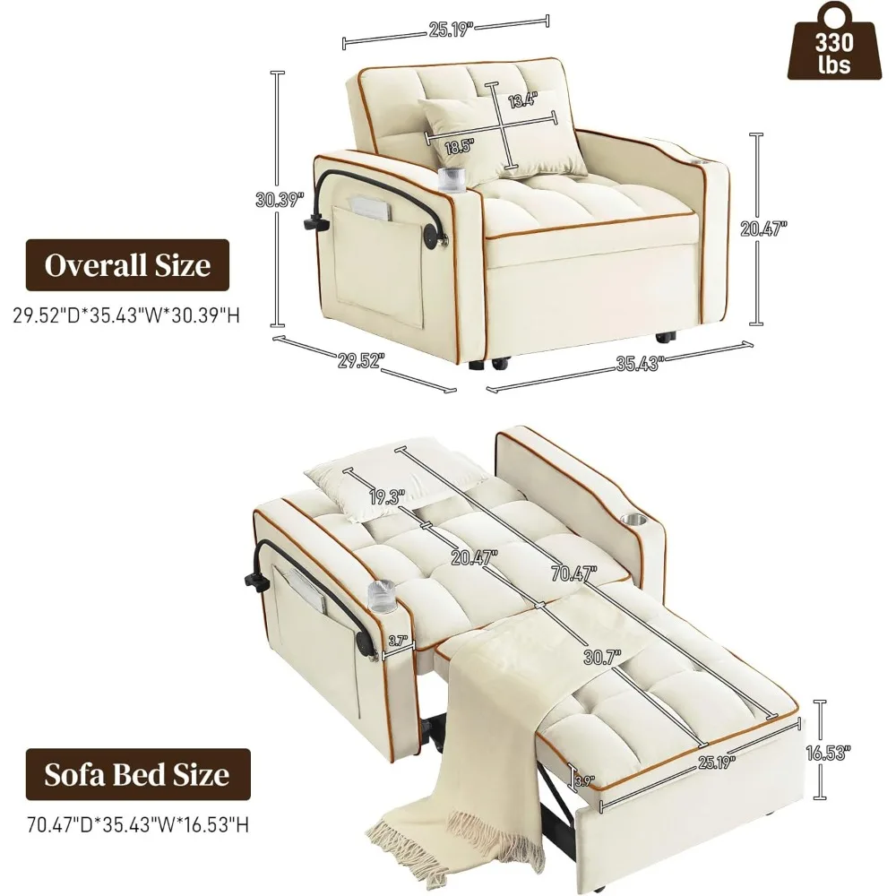 현대식 접이식 소파 의자, 풀아웃 침대, 조절 가능한 등받이, 편안한 휴식을 위한 쉐즈 라운지 디자인