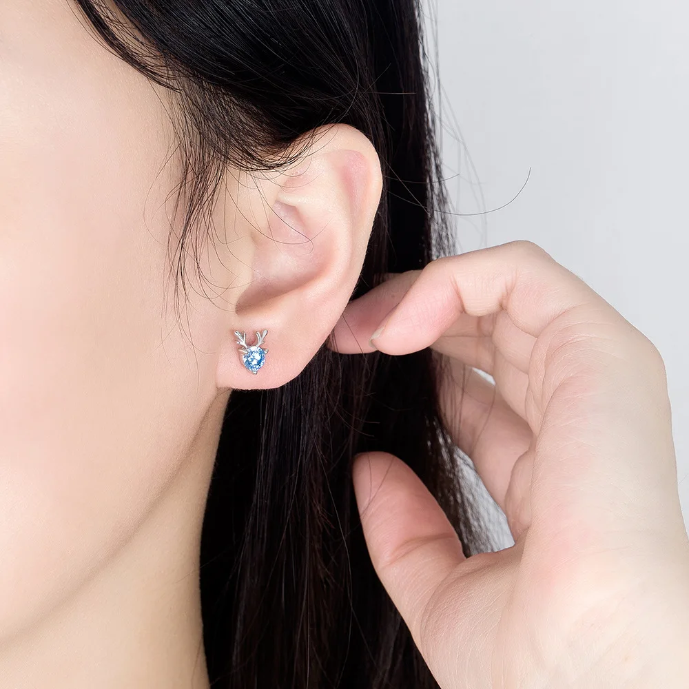 925 Sterling Silver Blue/Purple/Silver Exquisite Antler Zircon Stud Earrings for Women Elegant Wedding Party Favor Jewelry