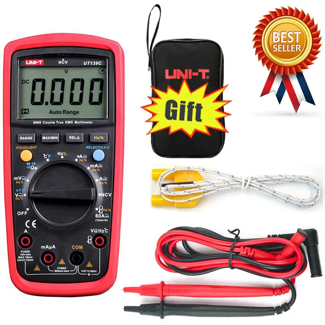 UNI-T UT139C UNIT Digital Multimeter Auto Range True RMS Meter Capacitor Tester Handheld 6000 Count Voltmeter Temperature