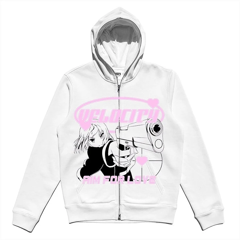 Y2K Zip Up Hoodie Anime Y2K Grafische Vrouw Goth Sweatshirt Sport Jas Trui Grunge Gothic Lange Mouwen Oversized Hoodie Jas