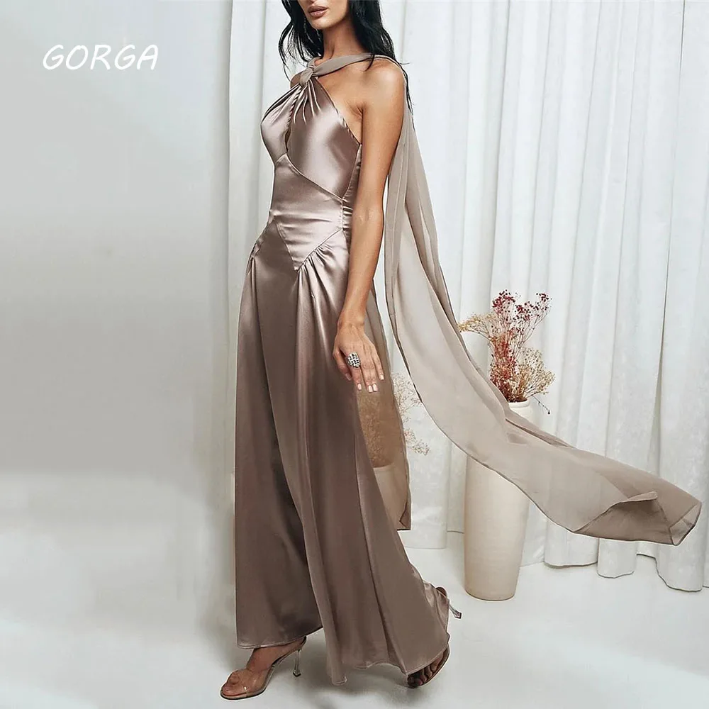 

GORGA Halter Long Backless Mermaid 2024 High Quality Slim Satin Ocassion Gown Floor-Length Evening Dress فستان سهرة نسائي