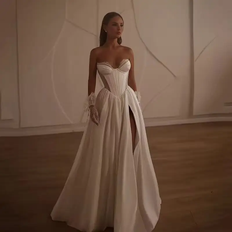 

Women A-Line Wedding Dresses Sweetheart Lace Side Slit Princess Wedding Gowns Boho Beach Bridal Prom Dress Customized