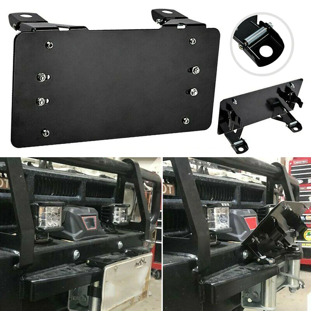 Solid Steel Off-road Flip Up License Plate Number Mount Frame Auto Winch Roller Fairlead Mounting Bracket 3/4 Inch Holder