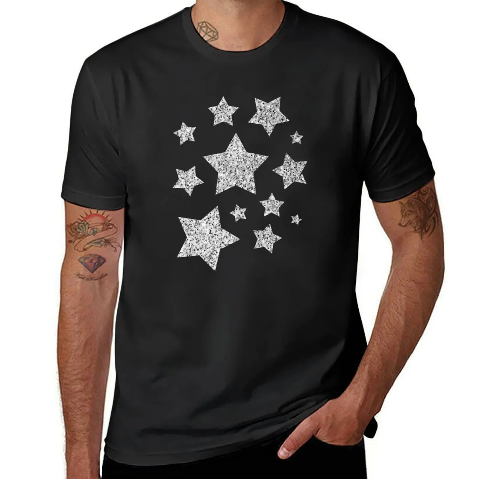 

Silver faux glitter sparkles Stars pattern on black (Photo of Glitter - Not Reflective) T-Shirt Louboutins Men's clothing