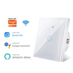 Tuya Wifi interruptor de luz inteligente UE 1/2/3 interruptor de luz táctil sin cable neutro interruptores de luz de pared para Alexa Google Control de voz