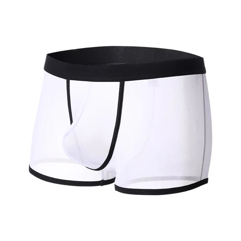 

Men's Boxers Ice Silk Transparent Mesh Panties Summer Quick Drying Breathable Trunks U Convex Pouch Lingerie Underpants