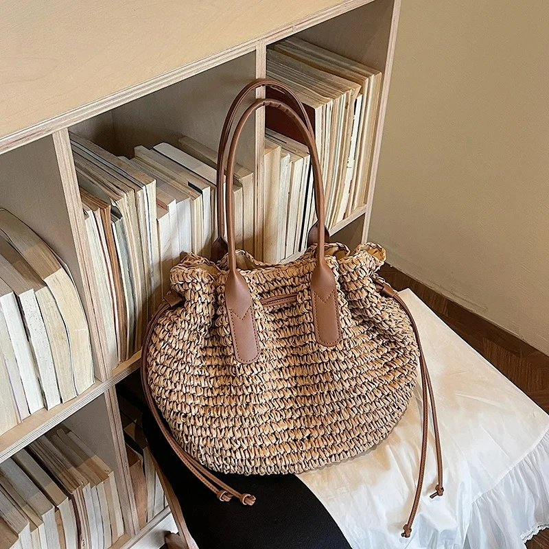 Women's Large Capacity Straw Woven Shoulder Bag Vacation Casual Beach Tote Bag 2026 New Trend Summer Fashion Luxury Handbags
