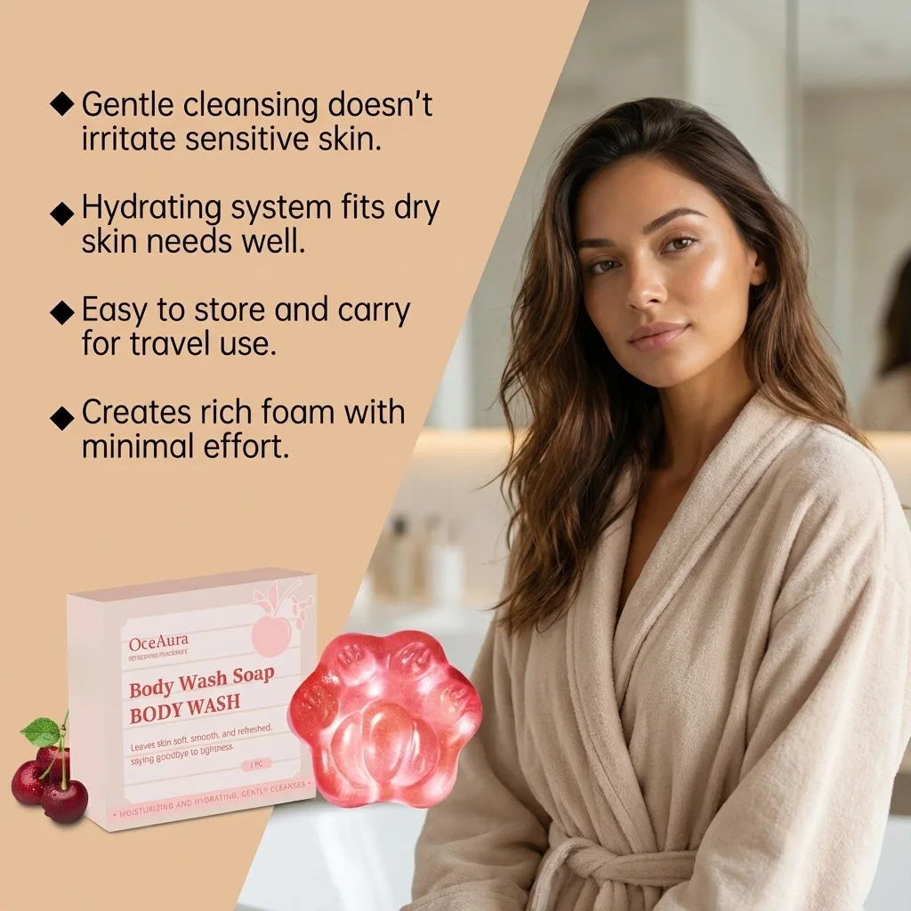 OCEAURA Cherry Skin Moisturizing Soap Oil Control Exfoliate Reduce Fine Lines Brighten Skin Tone Sterilization Body Bath Soap