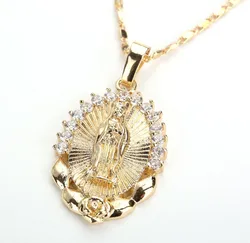 New Catholic Virgin Mary Pendant Necklace for Women Inlaid Zircon Pendant Fashion Religious Party Jewelry Wholesale Accessories