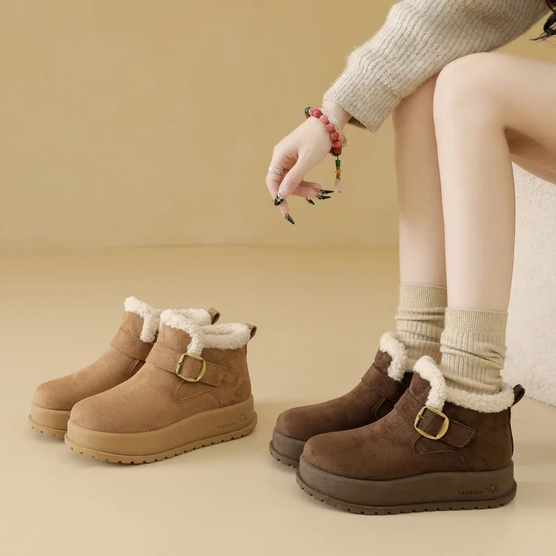 

Winter Women Snow Boots Non Slip Fluffy Fur Platform Suede Ankle Boots Cozy Warm High-top Cotton Shoe for Women Zapatillas Mujer