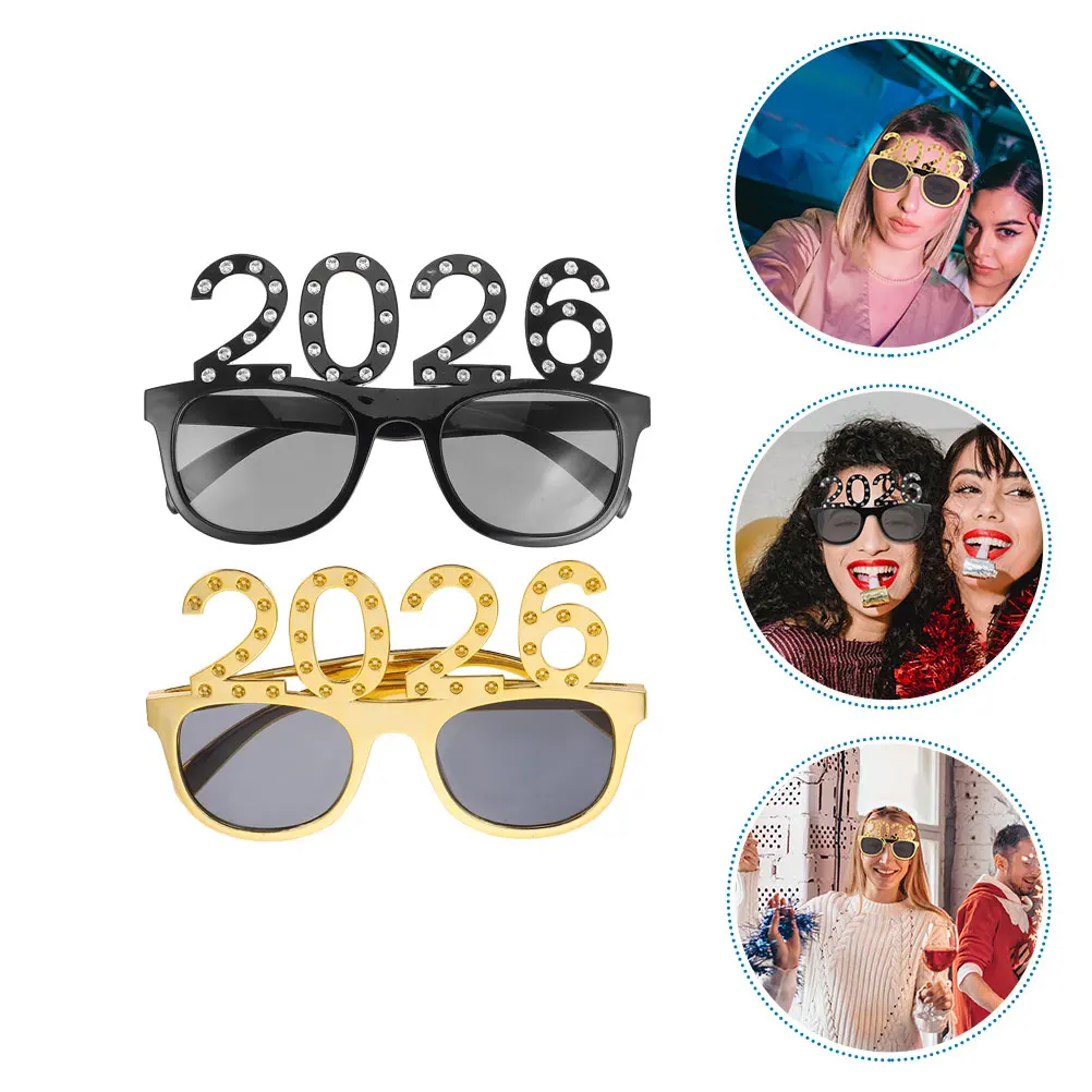 

4 Pcs Party Decoration Glasses New Year Photo Props Happy Yearparty Sunglasses Eyeglasses Photobooth Glitter Frames