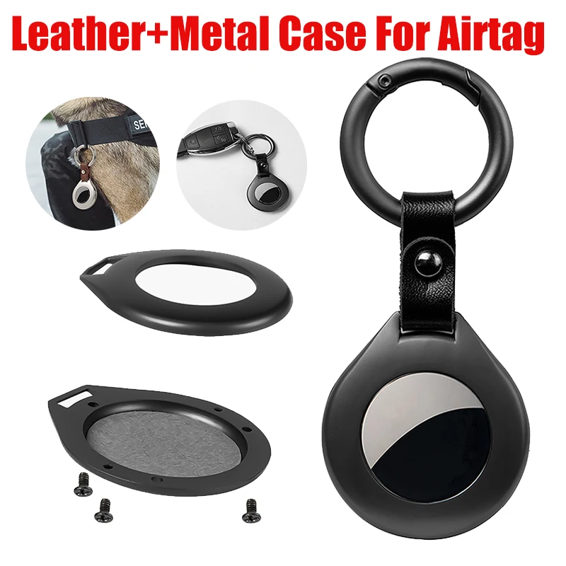 

Leather+Metal Case for Airtag Luxury Alloy Protective Cover For Apple Airtags Location Tracker Anti-lost Keychain Sleeve