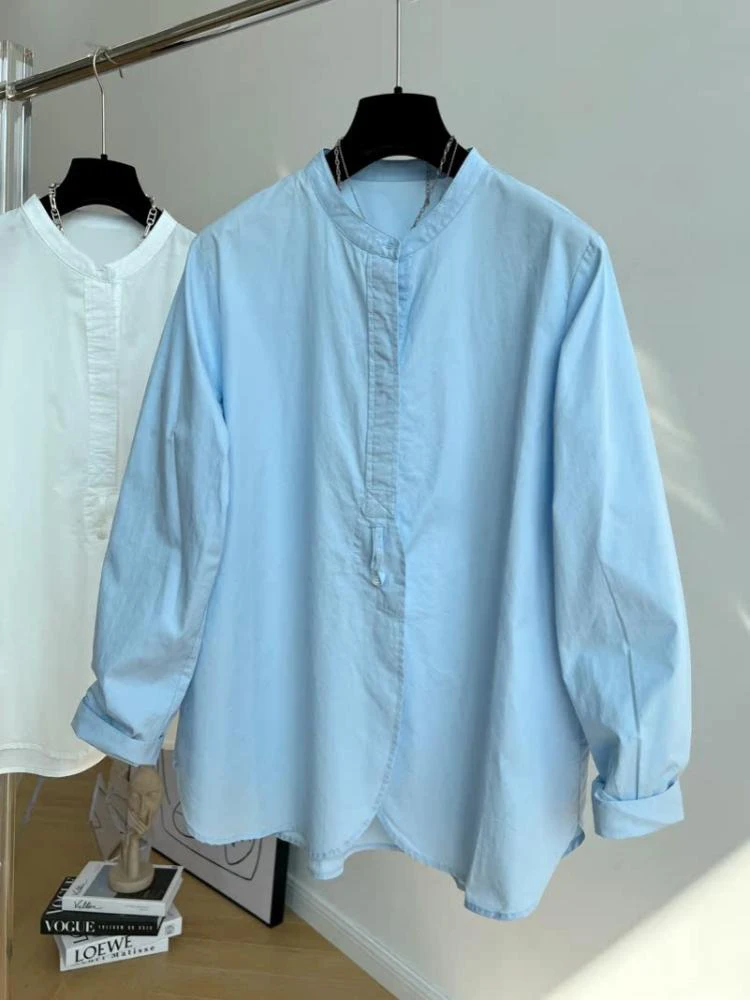 Elegant Casual Solid Color Shirts for Women Fashion Autumn New Long Sleeve Tops Single Breaste Loose Shirt