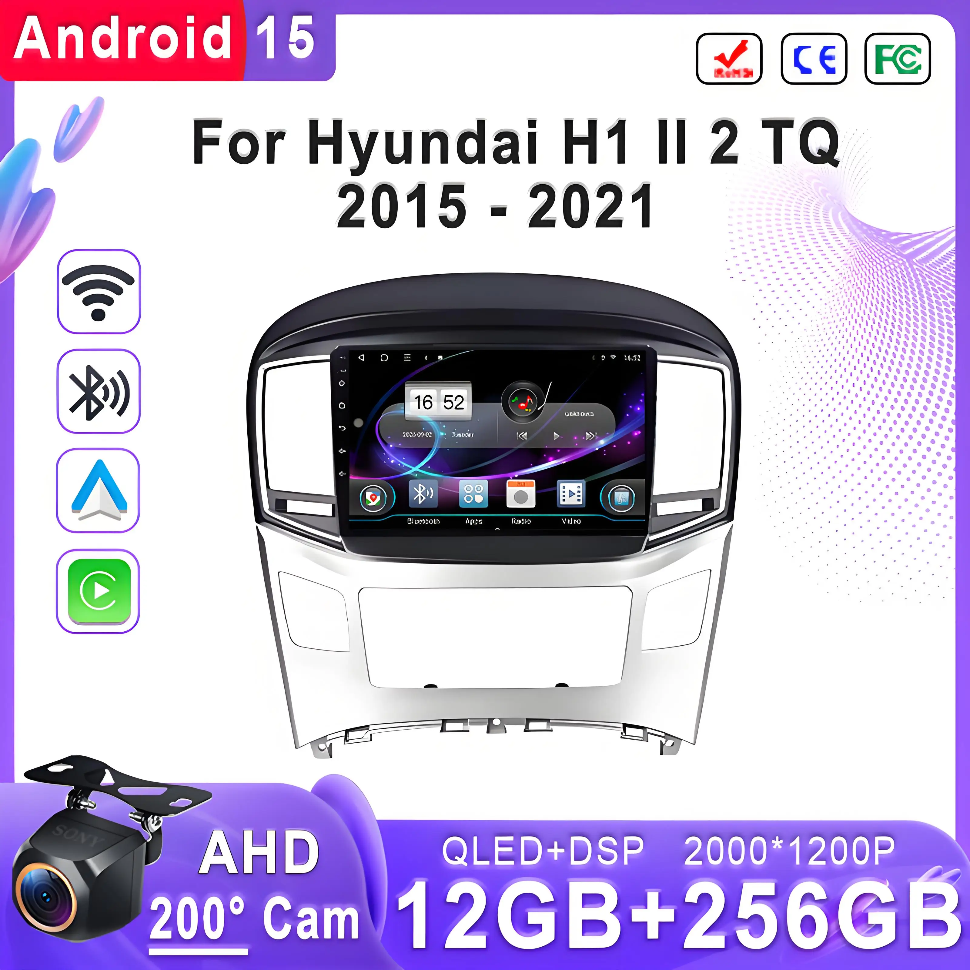 شاشة أندرويد 15 2K Incell لشركة Hyundai H1 II 2 TQ 2015 - 2021 وحدة رأس ستيريو نظام ملاحة GPS عالية الأداء وحدة المعالجة المركزية التوصيل اللعب #1