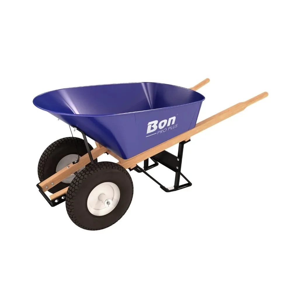 

Hot Sale - 11 676 Premium Contractor Grade Steel Double Wheel Wheelbarrow with Wood Hande and Knobby Tire, 6 Cubic Feet
