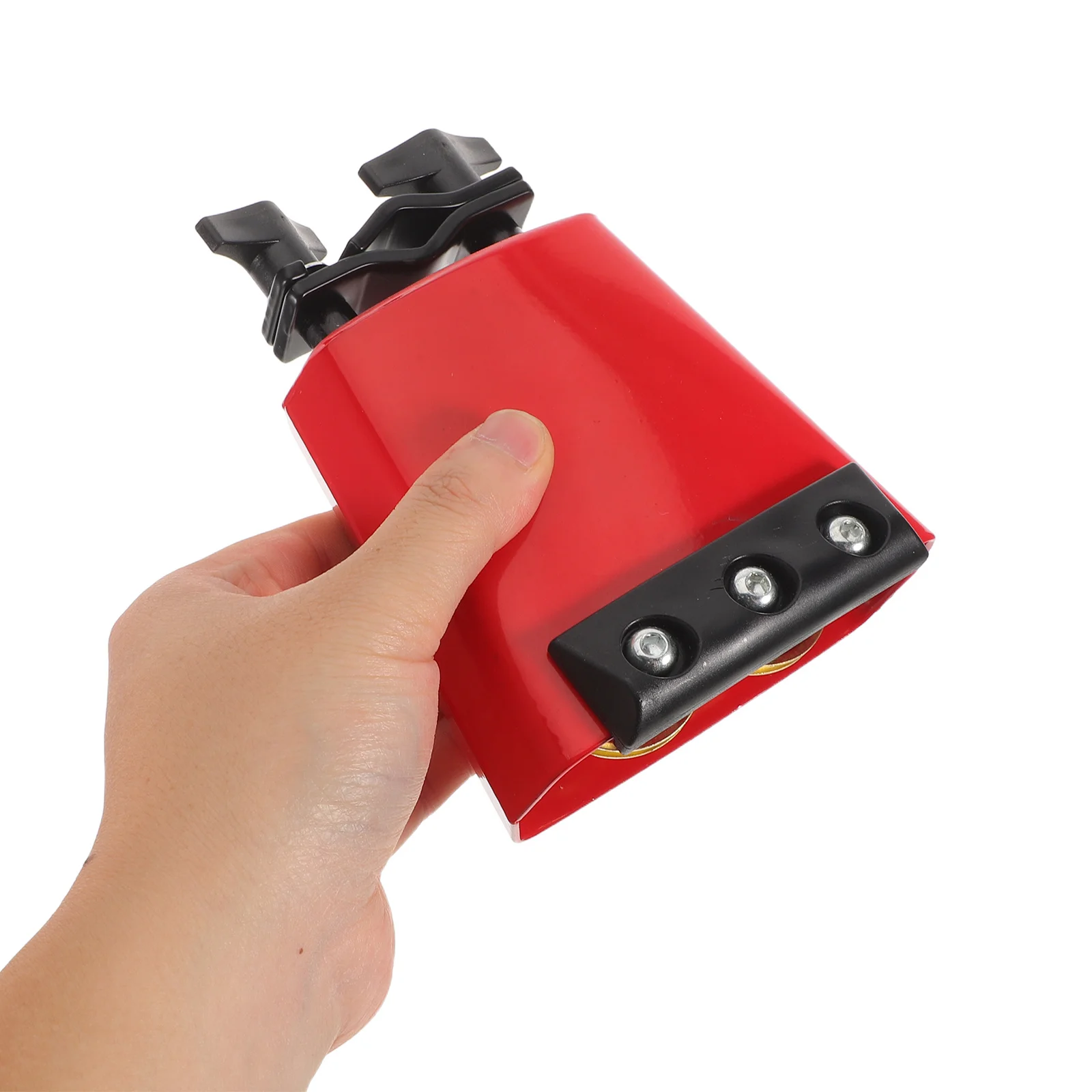 

Metal Red Drum Cowbell Mountable with Black Muffler Strip Clip-on Volume Control for Practice Performance Drum Set Accessory