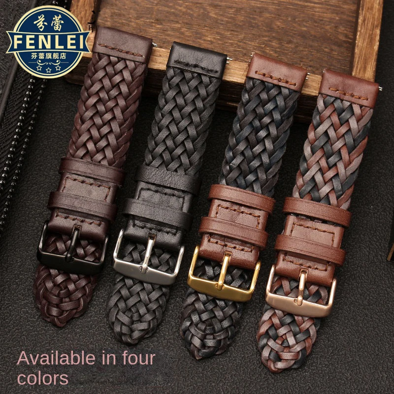 20 22mm Quick Release For Fossil Bulgari Huawei Armani Smart Braided Leather Watch Strap Men Women Universal Woven Watch band