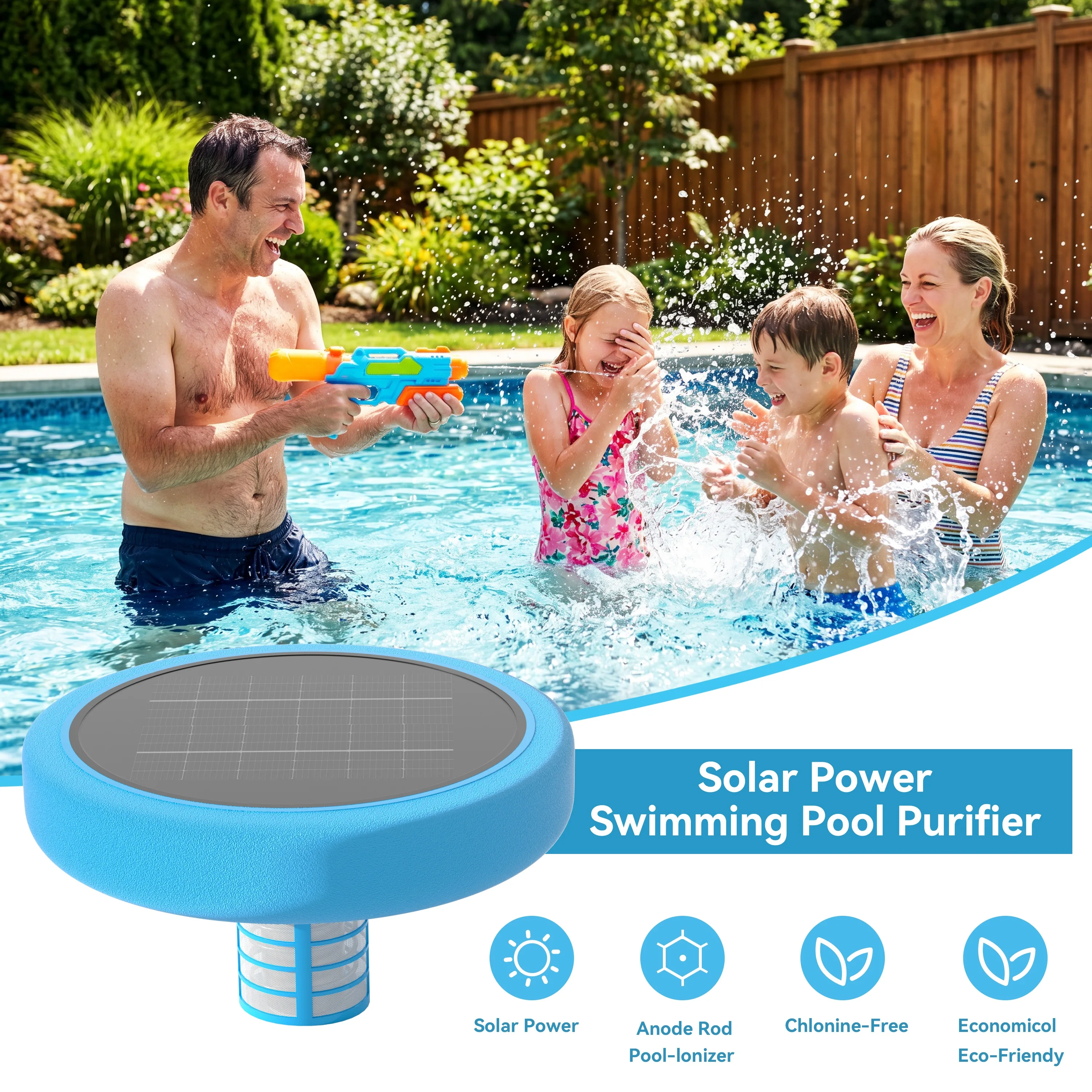 Solar Pool Ionizer, Solar Powered Swimming Pool Purifier Copper Anode, Floating Pool Water Cleaner, Chlorine Free Pool Maintenance for Up to 30000 Gallons