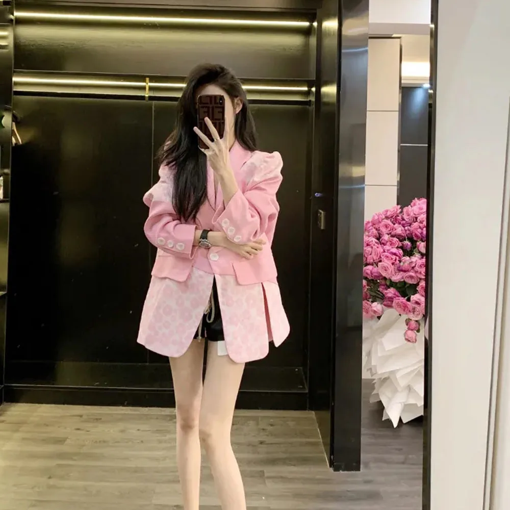 

Fashion High End Suit Coat Women's 2024 Autumn New Elegant Design Sense Jackets Ladies Pink Loose Blazers Female Casual Outwear