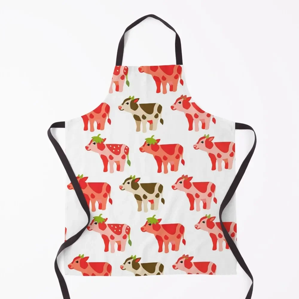 

strawberry cows Apron Household Items Kitchen Women's Dresses Household Items Chef Uniform Apron