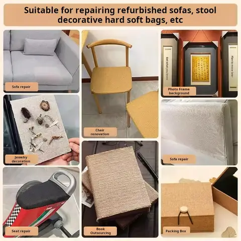 Självhäftande reparationslappar i linnetyg för sätesrenovering, pallrenovering, reparation av hål i sänggavel och läderrestaurering 10 best sales självhäftande lapp - №9