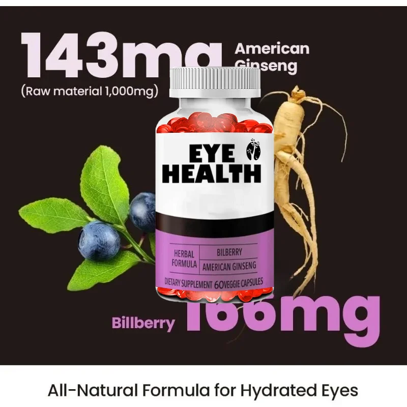 Eye Health Support Capsules Contain 60 Capsules of Cranberry (166mg) and American Ginseng (143mg) for Both Men and Women