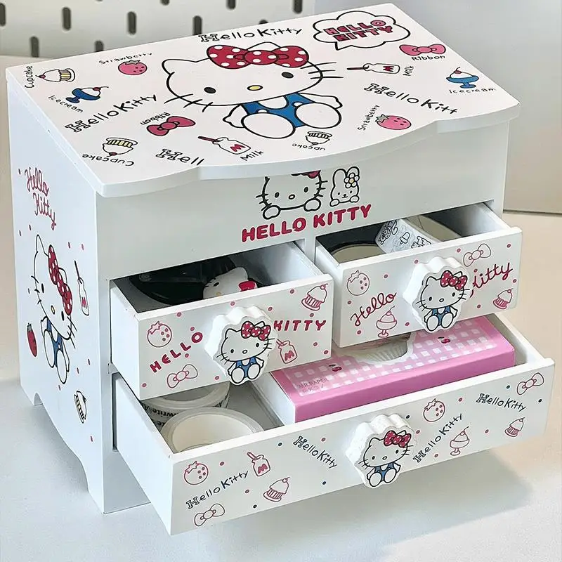 Sanrio Hello Kitty Cosmetic Desktop Storage Drawer With Mirror Makeup Jewelry Hair Accessory Box Office Stationery Storage Box