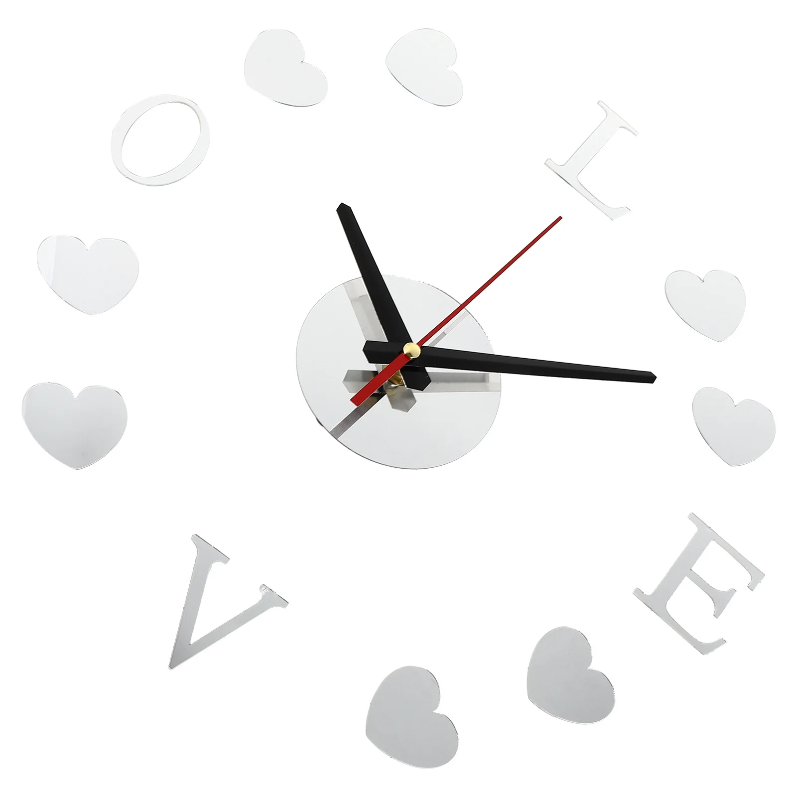 

1Pcs Love Heart Mirror Acrylic Wall Clock DIY Sticker Frameless Decorative Hanging Clock for Home Office Living Room