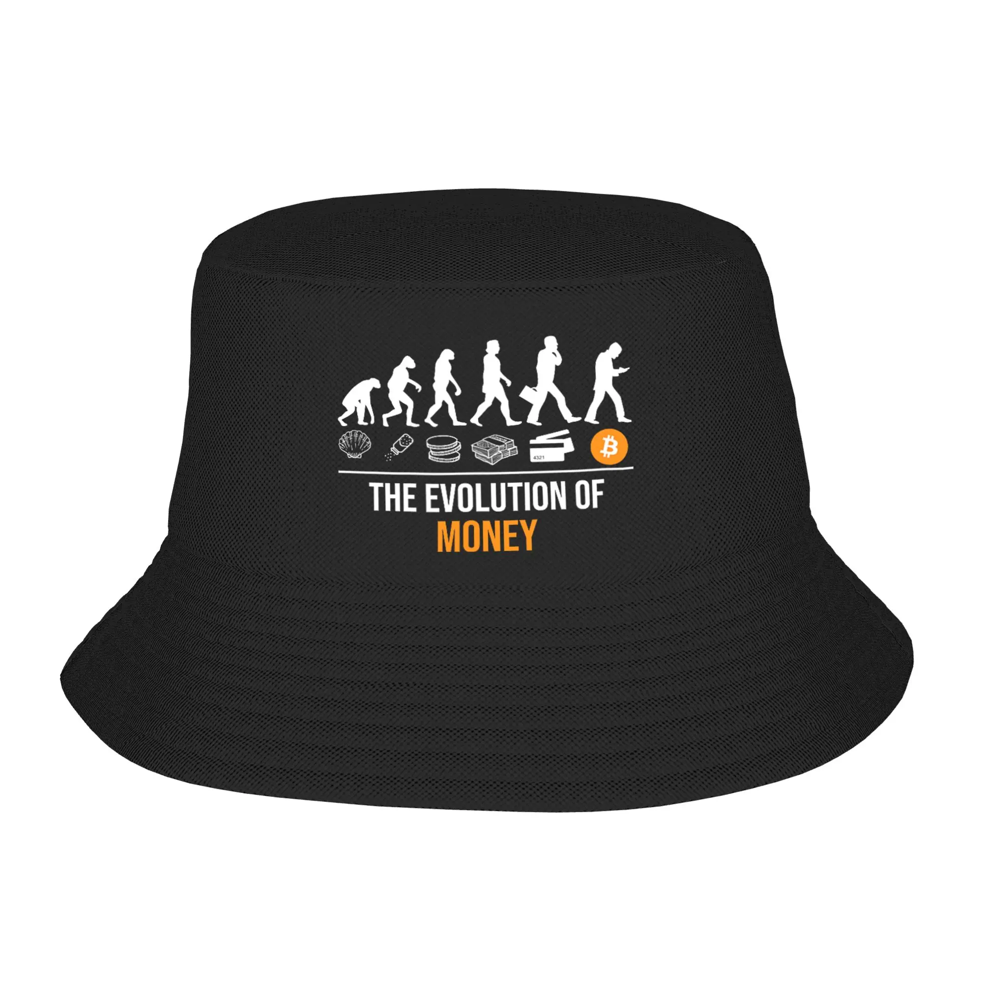 Bitcoin The Evolution of Money Bucket Hat  Harajuku Fisherman Caps Foldable Beach Travel Sunscreen Hats For Unisex Design Cap