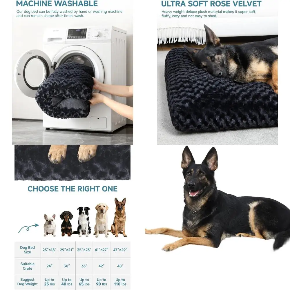 

Luxury Plush Anti-Slip Dog Crate Bed, Washable & Comfy Sleeping Mat for Large Dogs, 47x29, Black