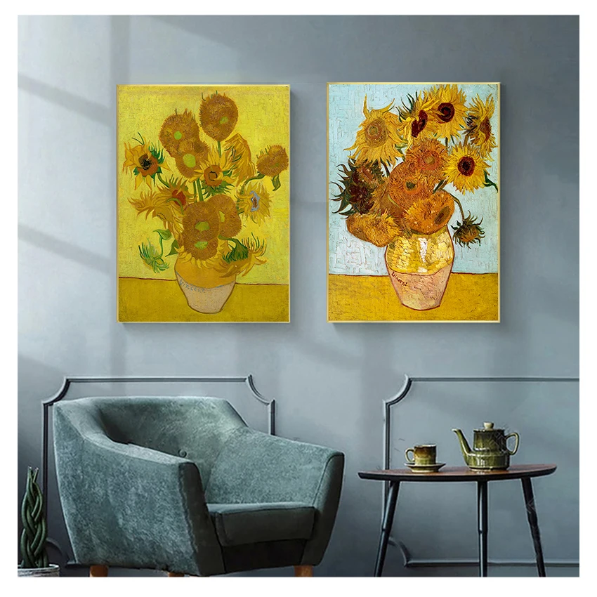 Poster Print  Floral Vase Oil Painting Canvas Art Modern Wall Picture for Living Room  Vincent Van Gogh Golden Sunflower