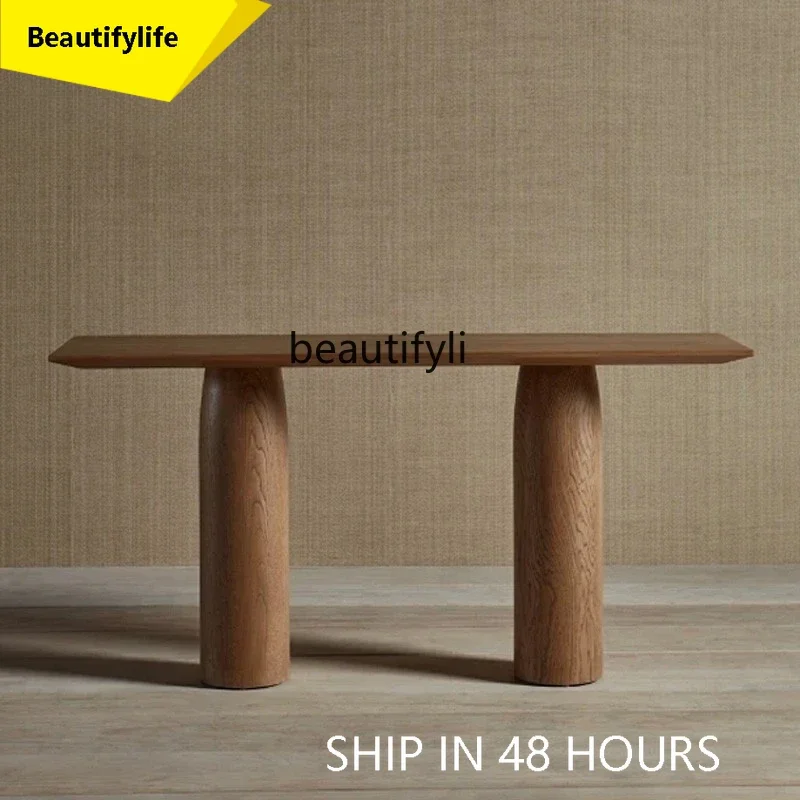 

53 Solid wood French desk wabi-sabi minimalist design entrance case narrow table against the wall living room table