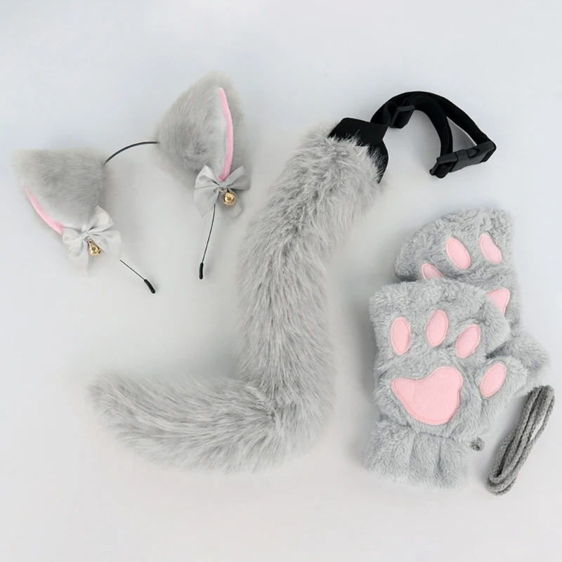 Accessoires Costume d'Halloween pour chats, 3 pièces, bandeau, queue, gants pour filles, Cosplay Halloween