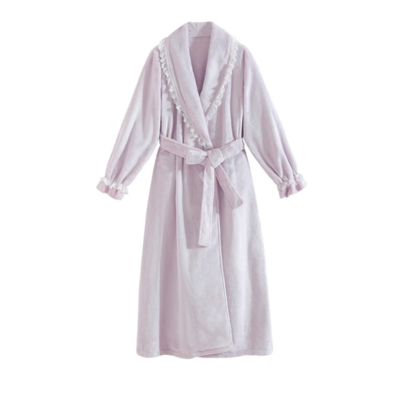 Velvet Thicken Sleeping Robe for Women Autumn Winter Princess Long Nightdress French Morning Robe Girls Long Sleeve Pajamas