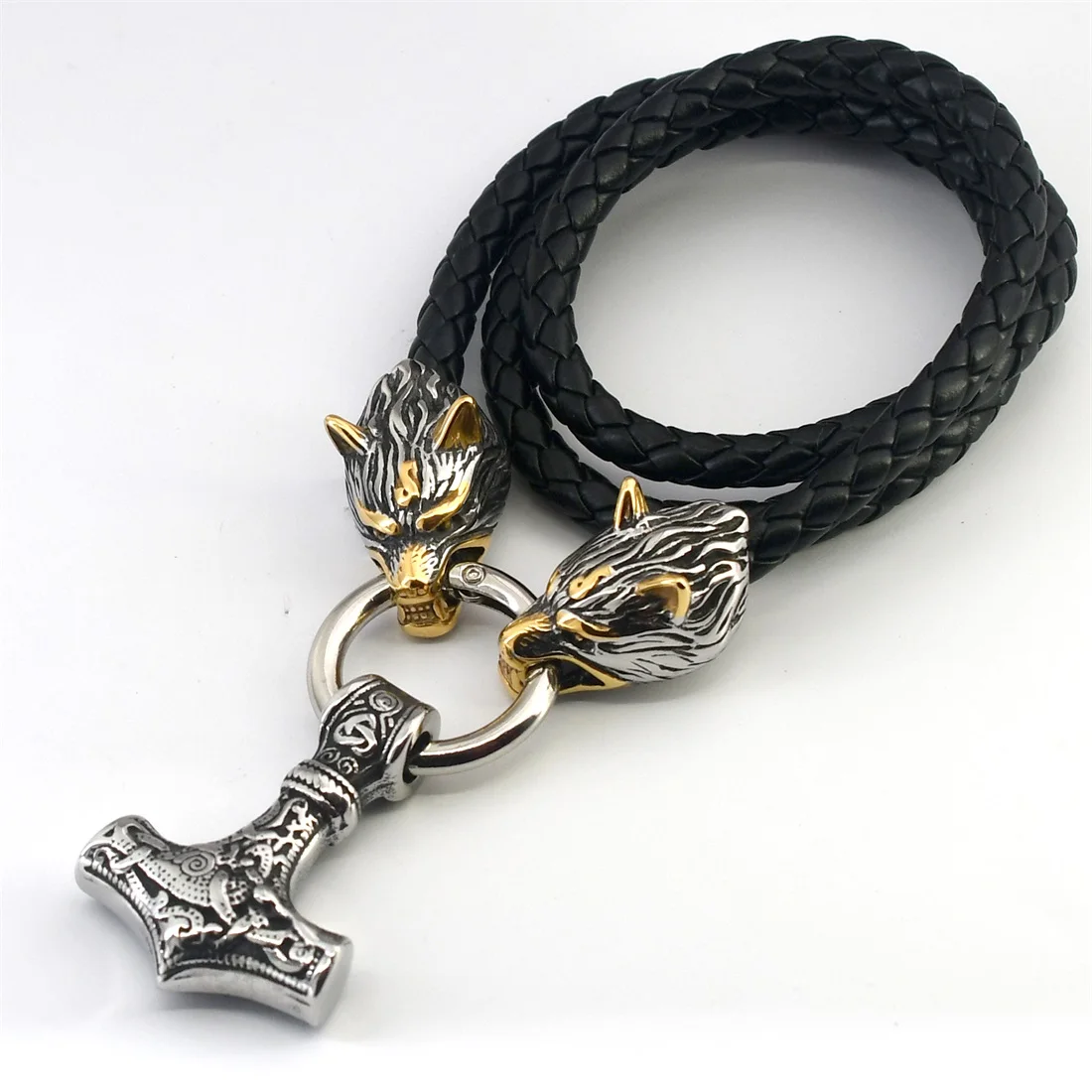 Viking Wolf Scalp Chain Necklace Nordic Thor's Hammer Pendant Men Amulet Accessories Viking Jewelry