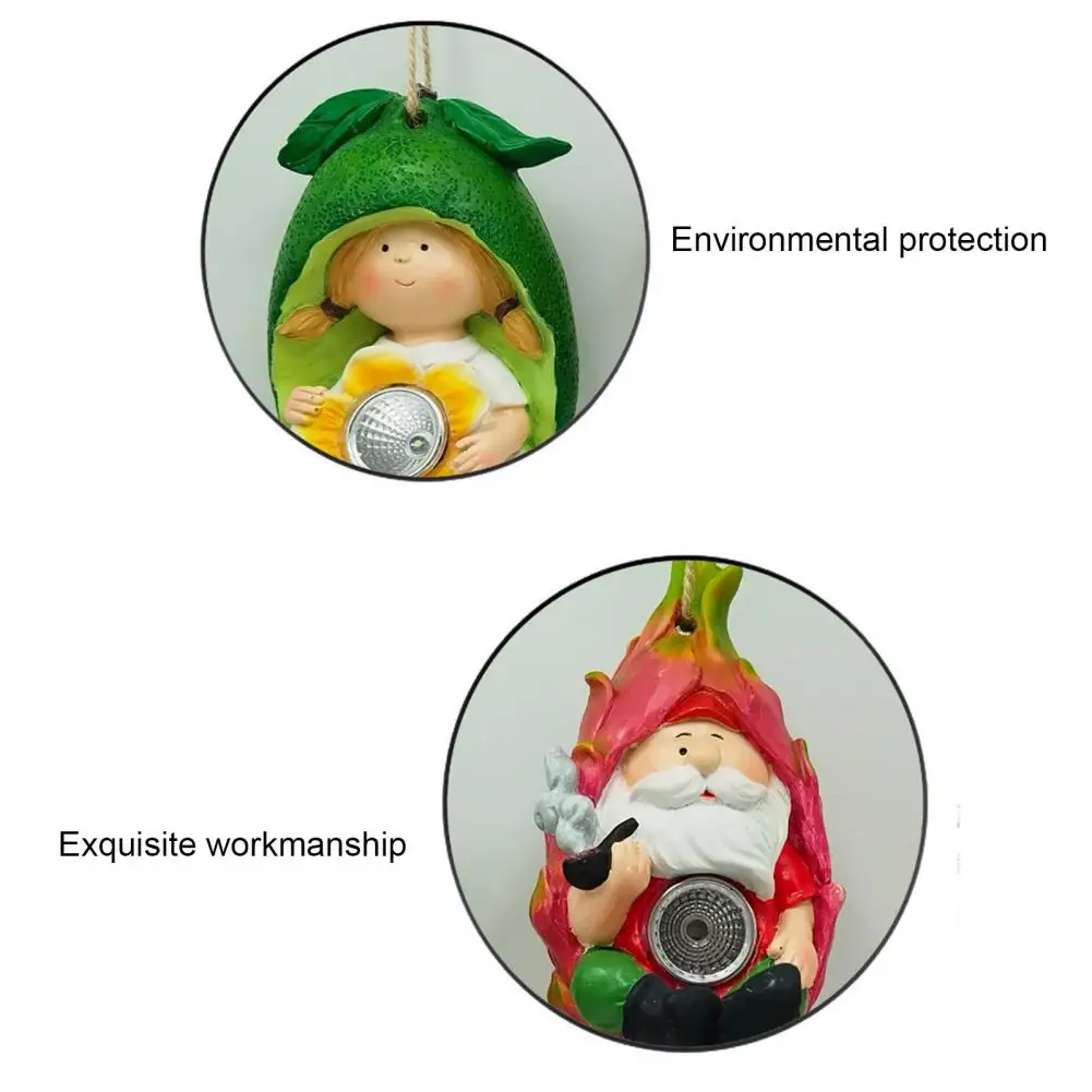 Resin Elf Statue Outdoor Solar Light Figurine Solar-powered Garden Elf Decor with Resin Fruit Figurine Funny Gnome for Outdoor image 4