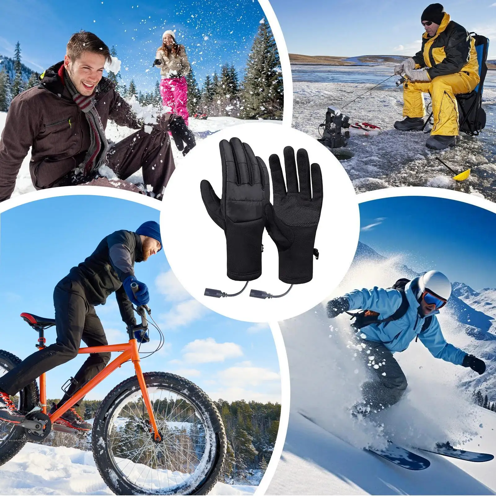 قفازات تسخين كهربائي عدم الانزلاق الشتاء القفازات الكهربائية شاشة تعمل باللمس USB قفازات التدفئة تدفئة اليد للعمل التزلج