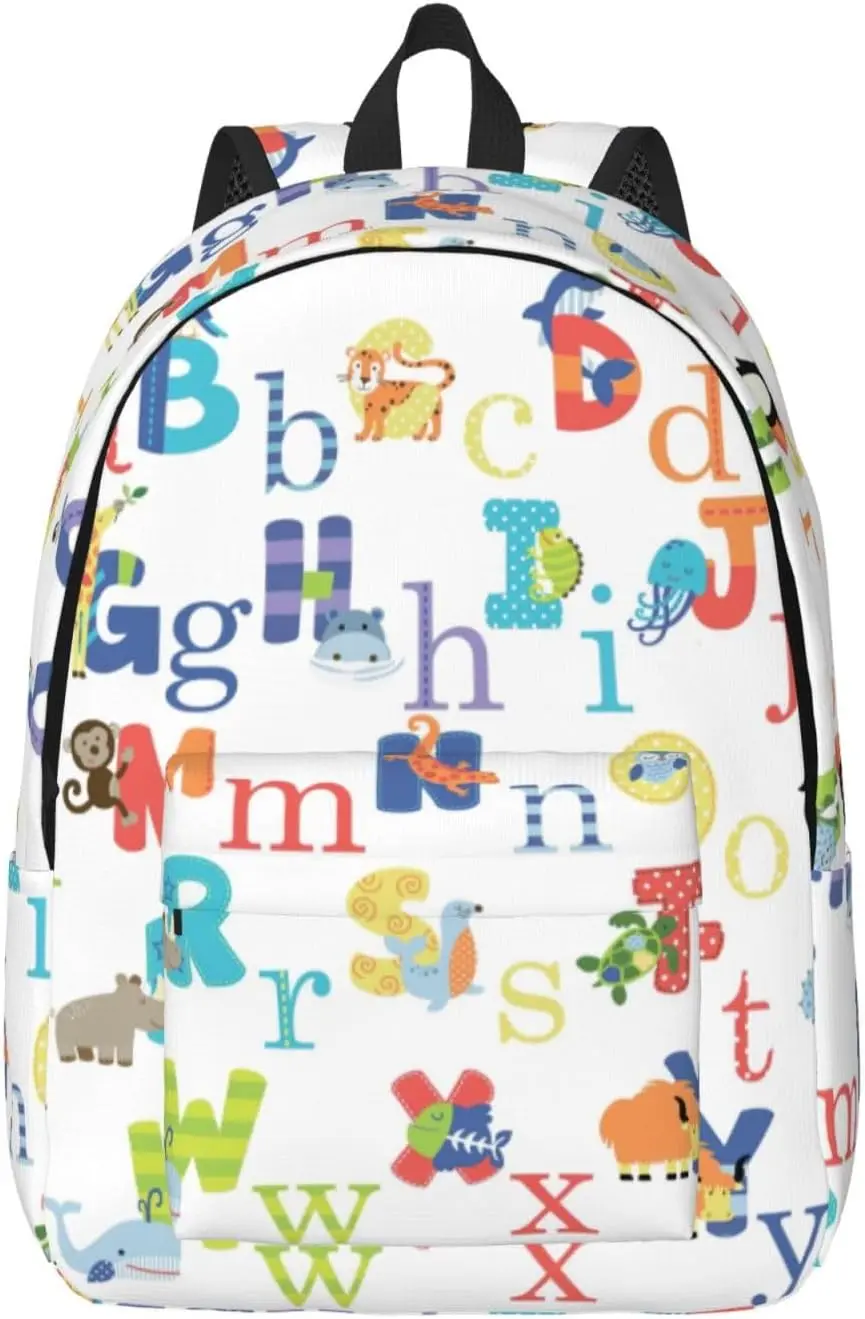 

Colourful Animal Alphabet print Canvas backpack, fashionable and casual, fit for daily use and outdoor activities