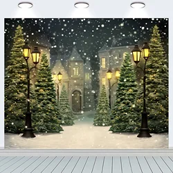 Winter Wonderland Street Lamp Snow Tree Pattern Background Photography Fabric