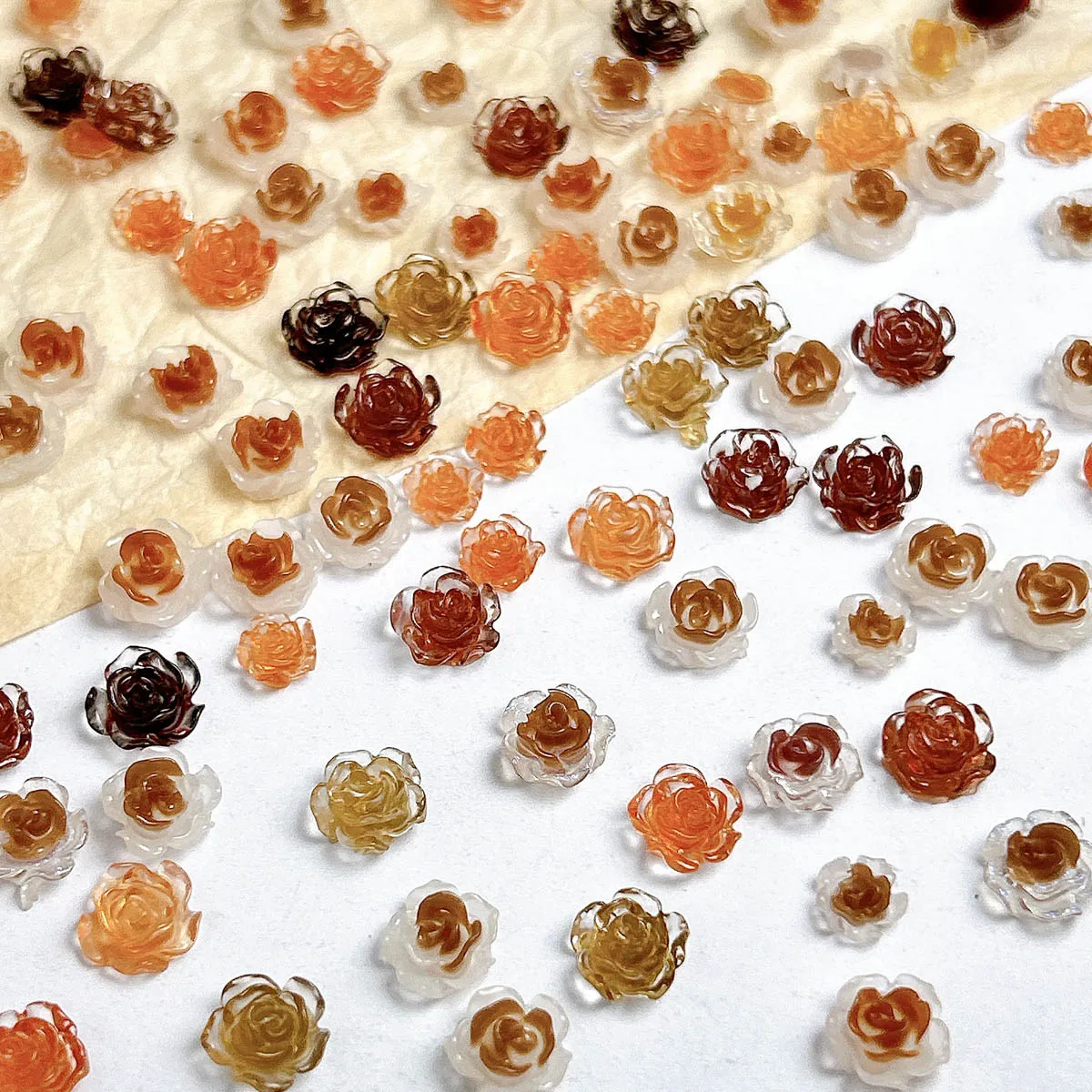 

Transparent Brown Camellia Rose Resin Nail Art Decorations 3D Matte Maillard Color Blossoms Nail Charms for DIY Nails Designs